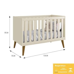 Berço Mini Cama Theo Retrô Areia Fosco Com Pés Amadeirado - Reller Móveis Areia Fosco