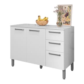 Balcão Gabinete Para Cozinha 2 Portas E 3 Gavetas Tati Branco - Pallazio