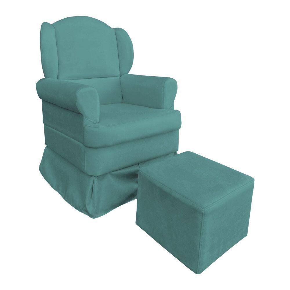 Poltrona De Amamentação Com Puff Serena Suede - Pallazio Azul Turquesa