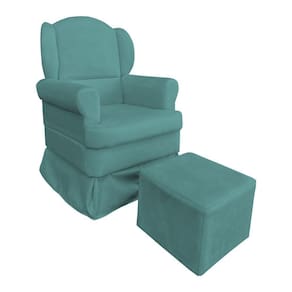 Poltrona De Amamentação Com Puff Serena Suede - Pallazio Azul Turquesa