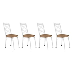 Kit 4 Cadeiras De Cozinha Delaware Estampado Rattan Bege Pés De Ferro Branco - Pallazio