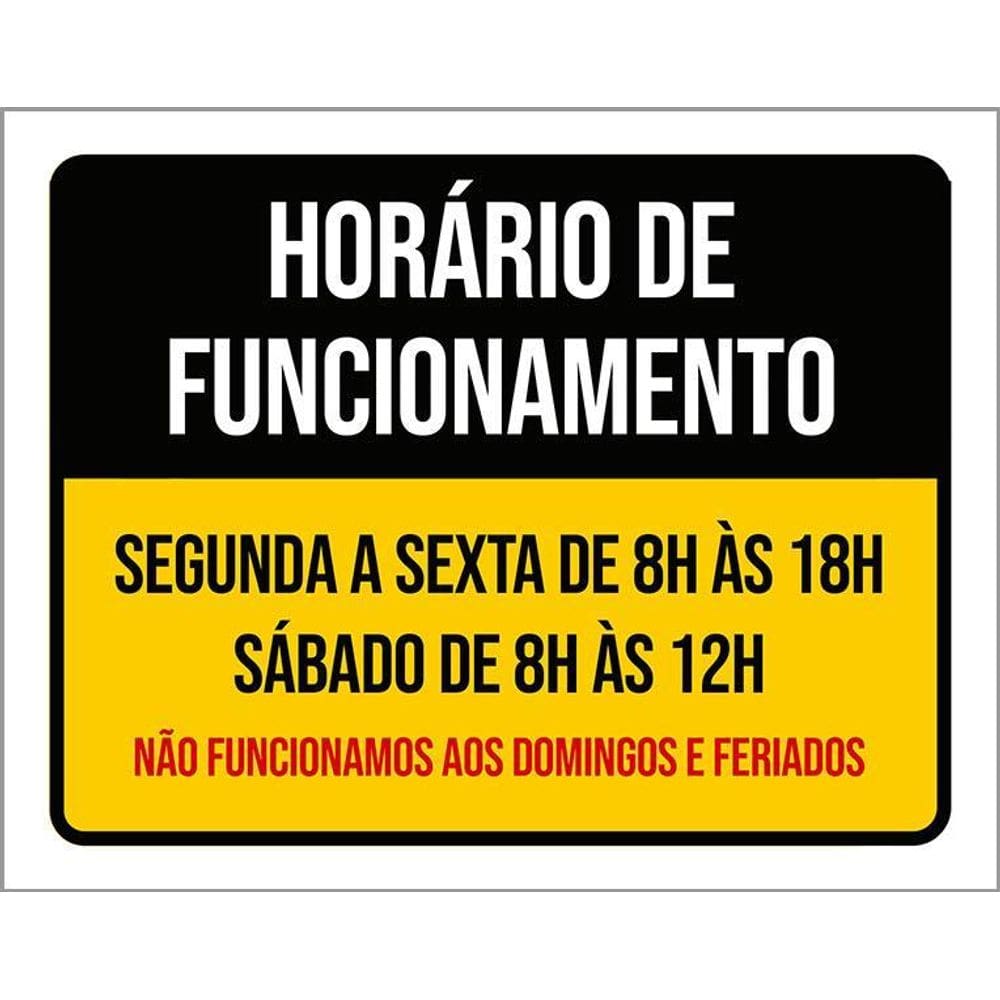 Placa Horário Funcionamento Preto Amarelo 36X46