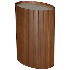 Mesa De Apoio Lateral Oval Tampo Vidro Glow Madeira Pinhao Nacc Pinhao