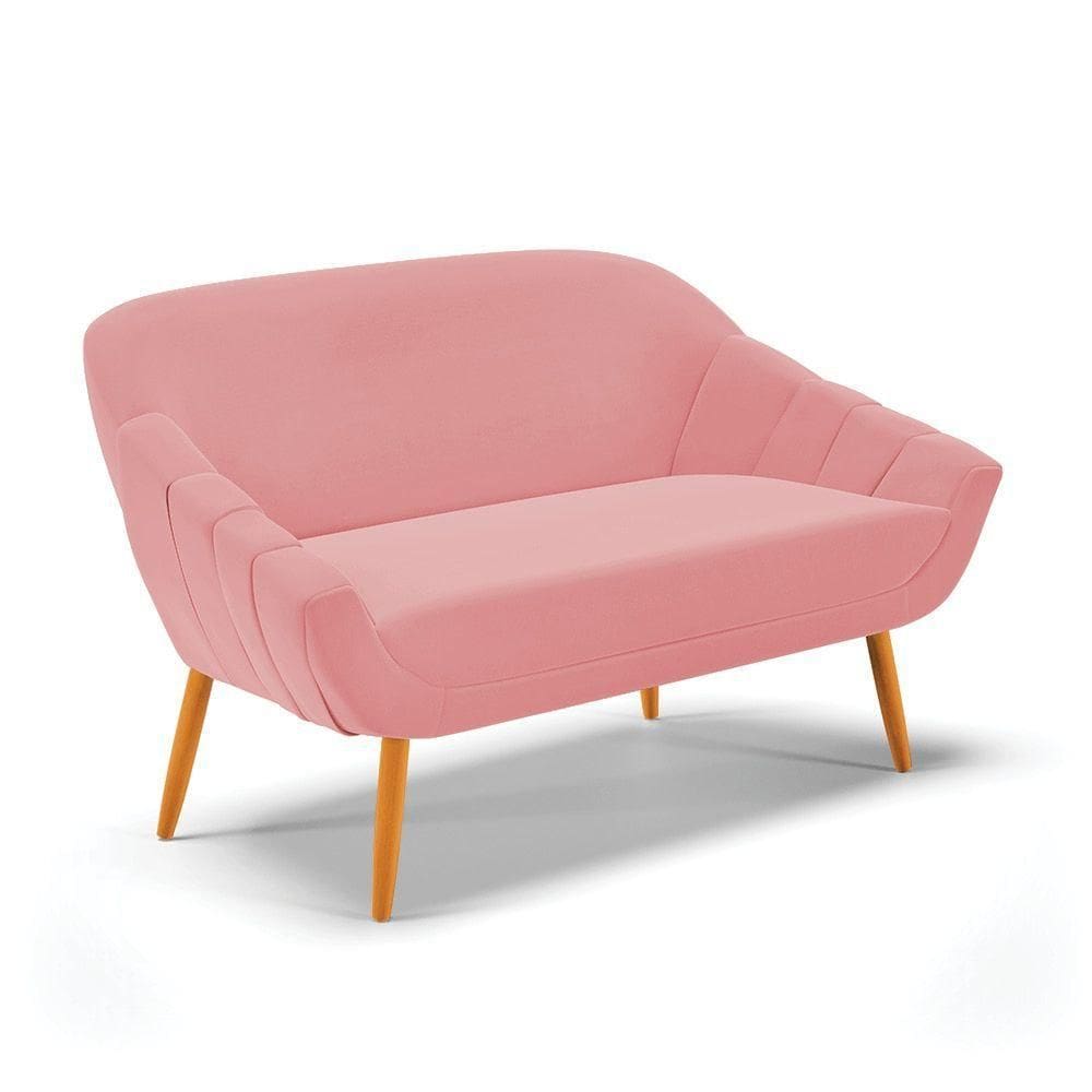 Namoradeira 02 Lugares Giovana Suede Pés Palito Castanho - D`rossi Rose