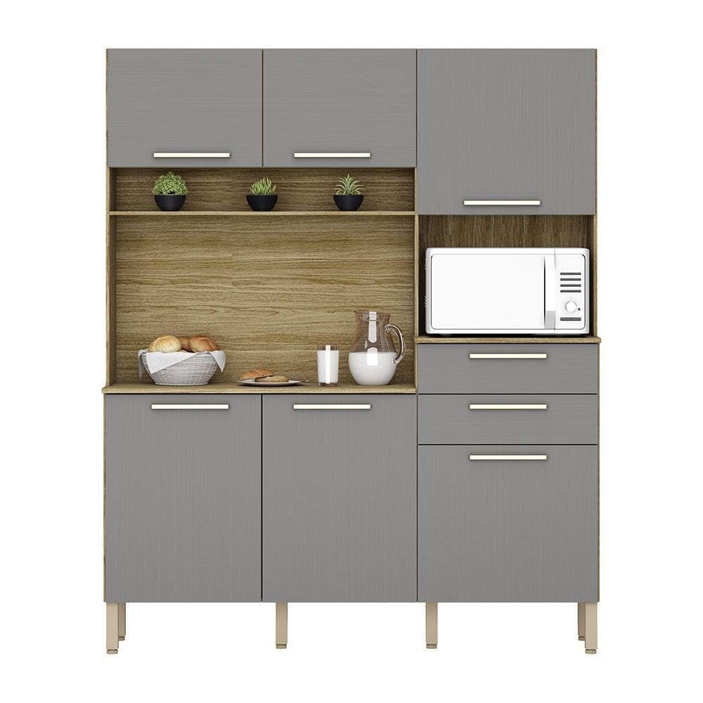 Armário De Cozinha Compacta 6 Portas E 2 Gavetas 160 Cm Duquesa Freijó-grafite - Pallazio