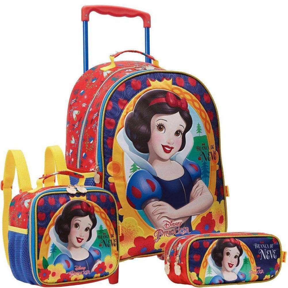 Kit Mochila Rodas 16 Branca De Neve Lancheira E Estojo