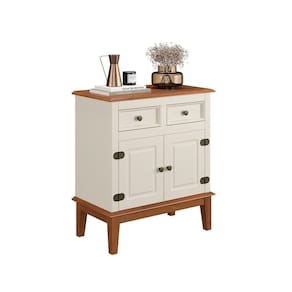 Balcão De Madeira Maciça 2 Portas E 2 Gavetas - Madeira Maciça E Mdf - Off White Off White