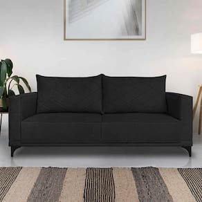 Sofá Living 2 Lugares Com Pés De Ferro Almofadas Soltas 160cm Neso Bouclê Preto
