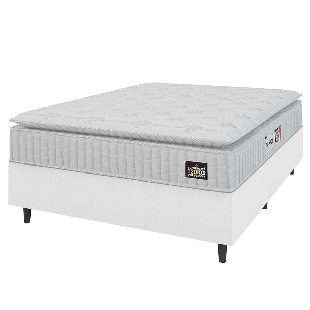 Cama Box Casal Queen Colchão Espuma D33 Pillow Top Van Gogh 158x198x62cm Branco Hellen – Suporta Até 120 Kg Por Pessoa
