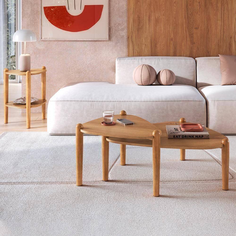 Kit Mesa De Centro E Lateral Organica Pes Madeira Hanover Artesano Hanover