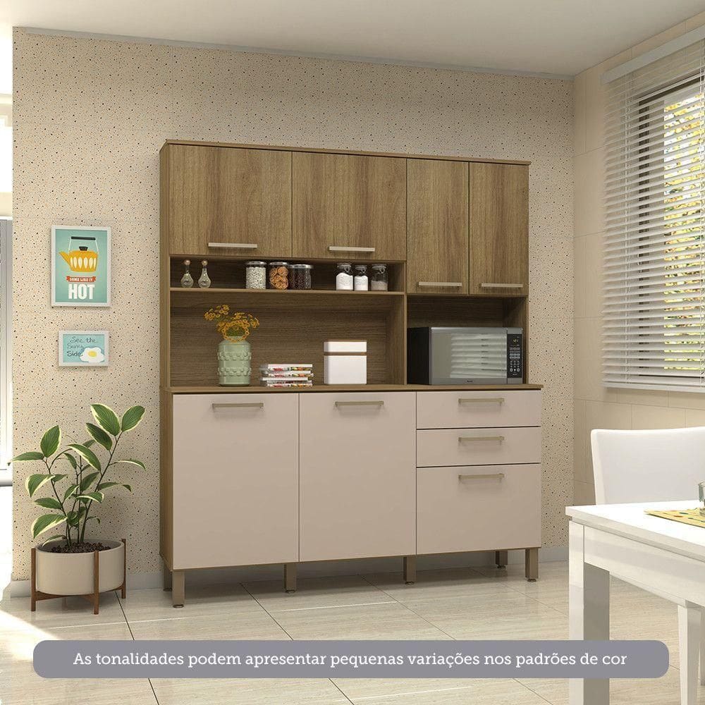 Cozinha Compacta 7 Portas E 2 Gavetas Com Tampo Luciane Móveis Carvalho Avelã Cinnamon