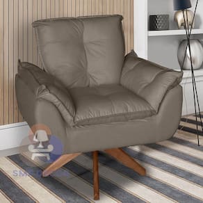 Poltrona/cadeira Decorativa Glamour Opala Com Base Giratória 30cm Em Madeira Capuccino