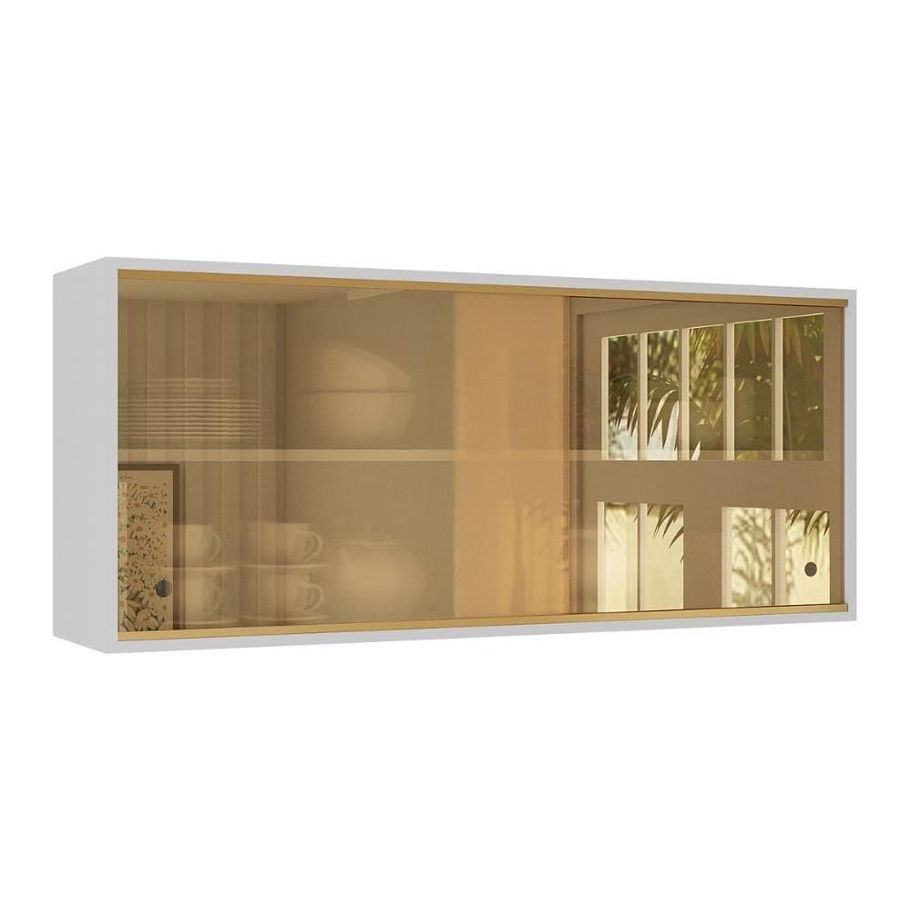 Armário De Cozinha Aéreo 105cm 2 Portas De Correr Em Vidro Xangai Multimóveis Mp2247 Branco Branco