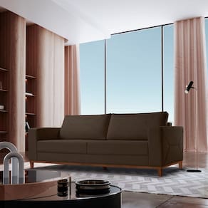 Sofá Fixo 3 Lugares Roma Veludo 180cm X 90cm X 85cm Marrom