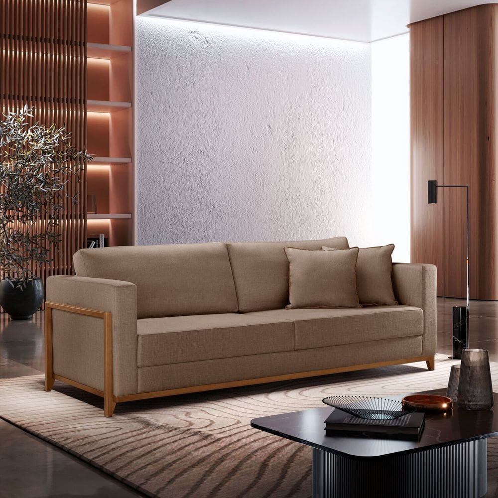 Sofá Paris 03 Lugares 170 Cm - Linho Bege