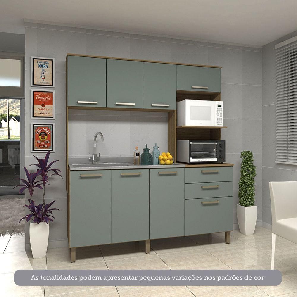 Cozinha Compacta 8 Portas E 2 Gavetas Luciane Móveis Carvalho Cinza Supremo