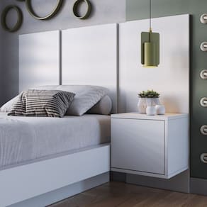 Cabeceira para Cama de Solteiro com Mesa de Cabeceira Zurique Branco