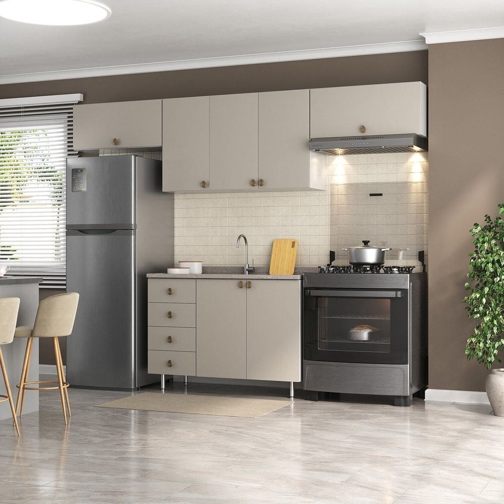 Cozinha Compacta 4 Peças 100% Mdf Bp 1 Balcão 3 Aereos Maranello Branco/Urbi
