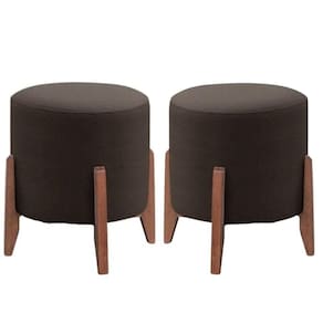 Kit 2 Puff Decorativo Para Sala Redondo Luxo Viena Suede Marrom