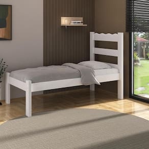 Cama De Solteiro Madeira Maciça Com Colchão Incluso Multimóveis Branco