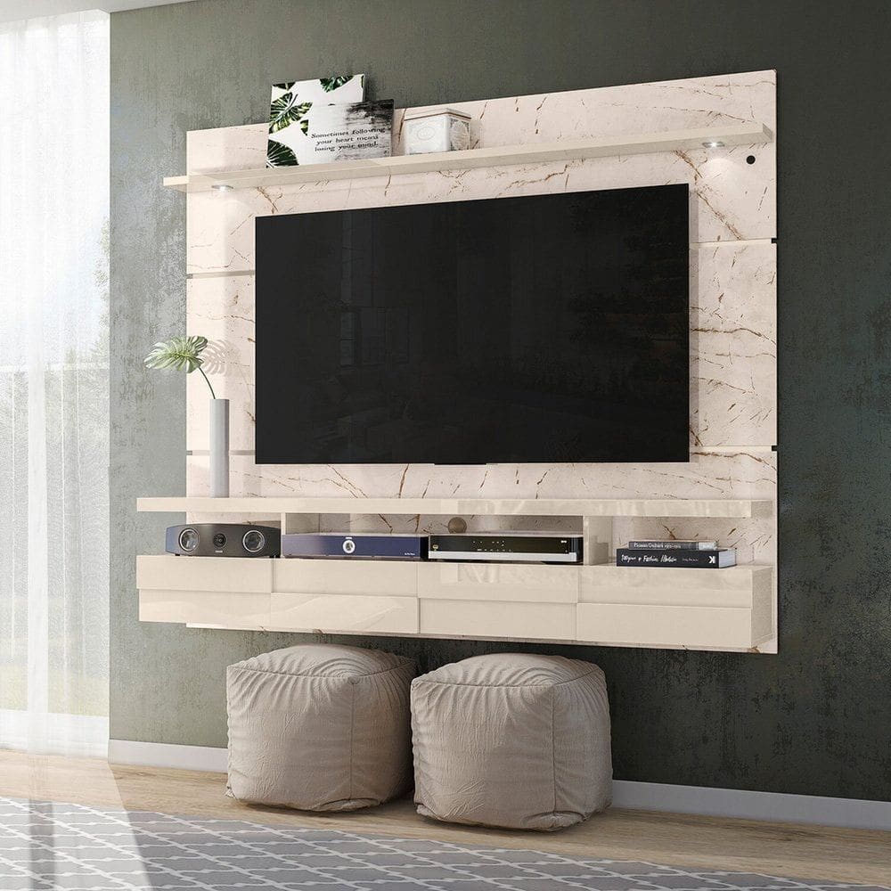 Painel para Tv até 60 Polegadas 2 Portas Lana 1.8 Madetec Calacata/Off White