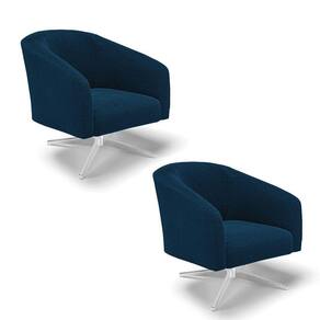Poltrona Decorativa Giratória Cromada Kit 2 Stella Bouclê Azul D03 - D`rossi