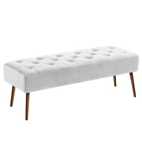 Banco Estofado Rubi 1,60m Suede Branco - Clique Decorações