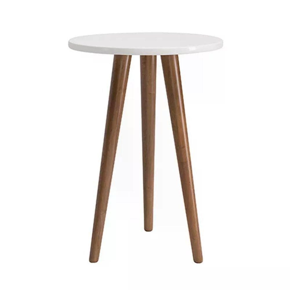 Mesa De Canto Theo Branco Fosco Com Pés Amadeirado - Reller Móveis Branco Fosco