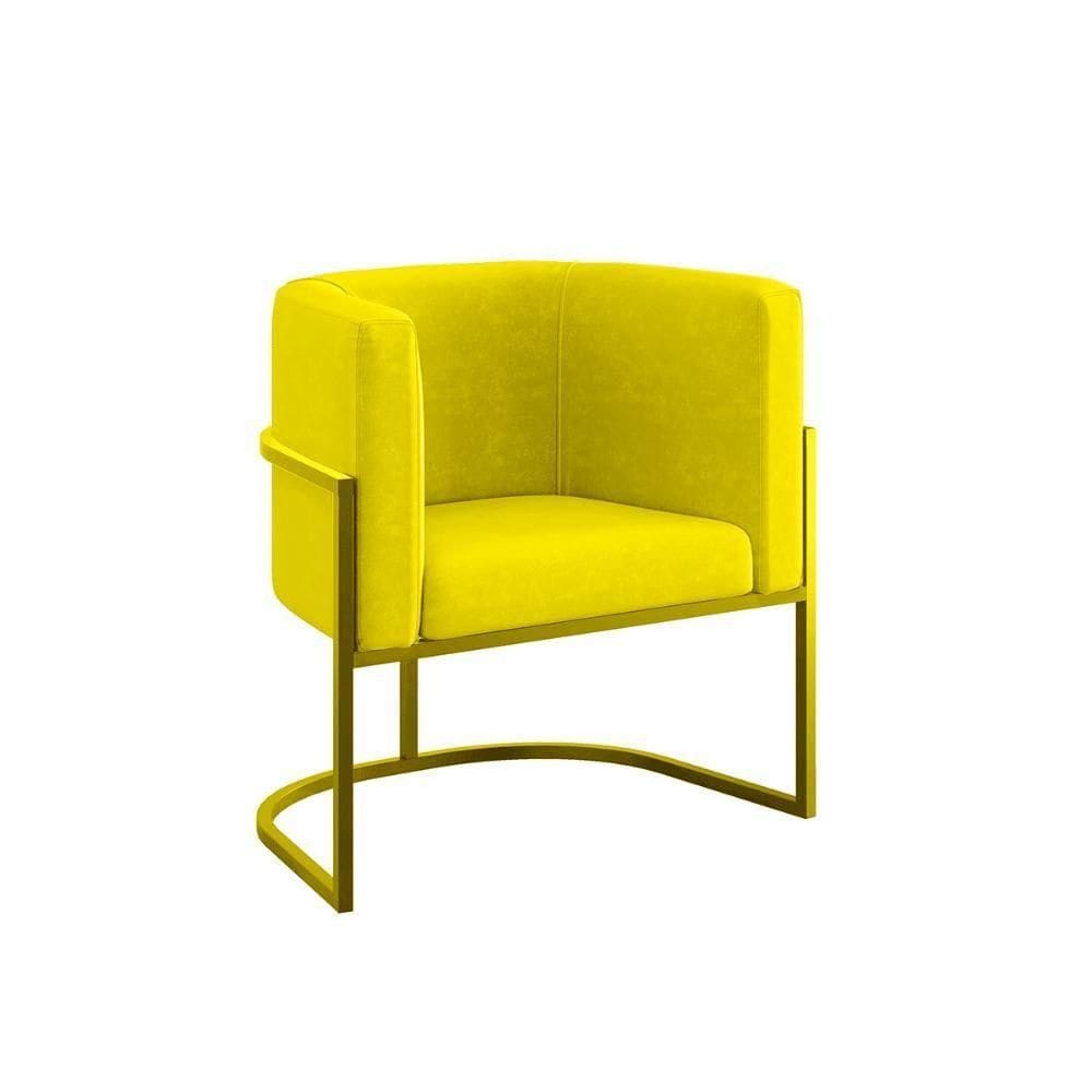 Poltrona Cadeira Decorativa Lua Recepção Base De Ferro Gold Amarelo