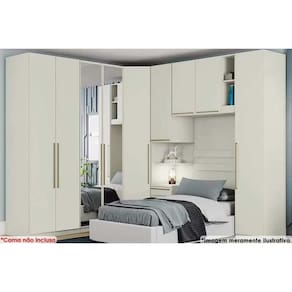 Quarto Casal Modulado 6 Peças (1 Armário Aéreo + 4 Guarda Roupas + 1 Complemento) 67 Areia - Henn