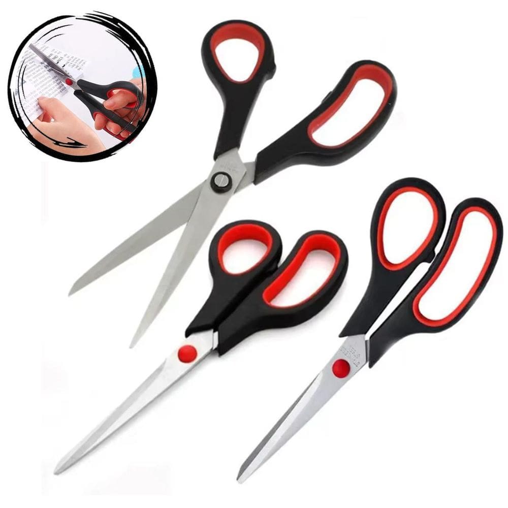 Kit 3 Tesoura Multiuso Aço Inox Papel Tecido Cozinha Costura