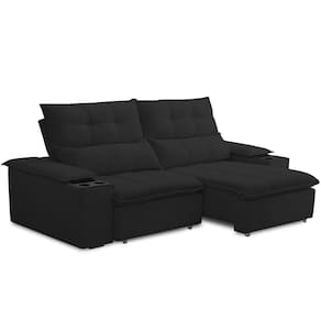 Sofá Retrátil Reclinável Para Sala De Estar Living 210cm ártico F04 Veludo Preto - Lyam Decor