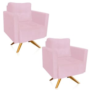 Kit 2 Poltronas Giratória Livia Suede Rosa Bebê Base De Madeira Ma30 - D`rossi