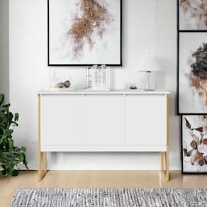 Aparador Buffet Para Sala Industrial Oslo Branco Dourado