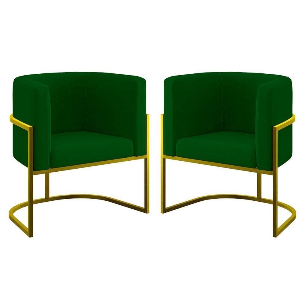 Kit 02 Poltronas Lua Com Base De Metal Gold Sala Reforçada Verde