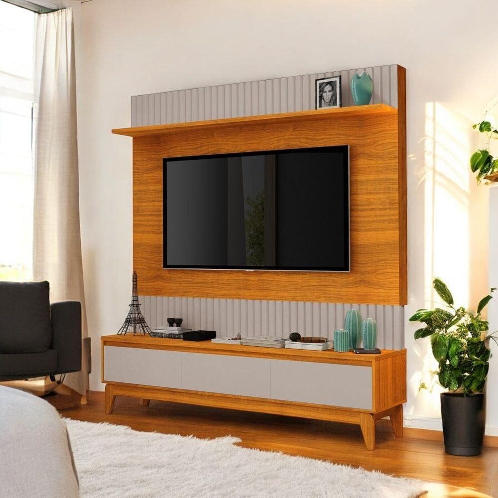 Rack Painel Tv Sala Grande Ripado Para 75 Polegadas Antalya