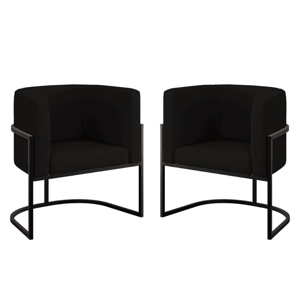 Kit 02 Poltronas Lua Com Base De Metal Black Sala Veludo Preto