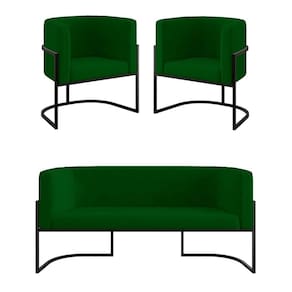 Kit 2 Poltronas + Sofá 2 Lugares Base De Metal Black Balaqui verde Verde