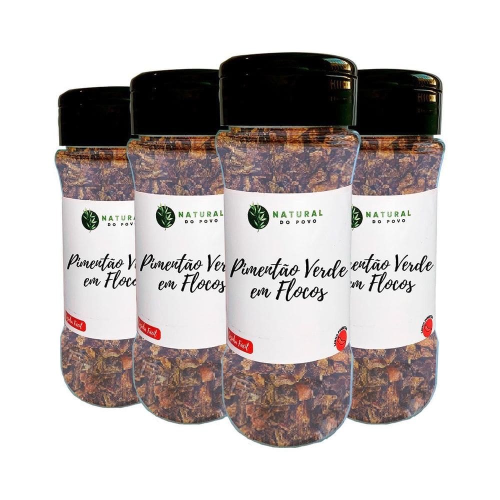 Pimentão Verde Em Flocos Premium Kit 4 Pote Com Dosador 40G