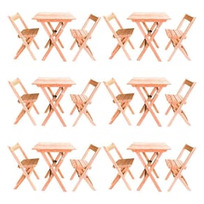 Kit 6 Conjuntos Mesa Dobrável Para Bar E Restaurante 60x60cm Com 2 Cadeiras Em Madeira Maciça - Cru - Bege