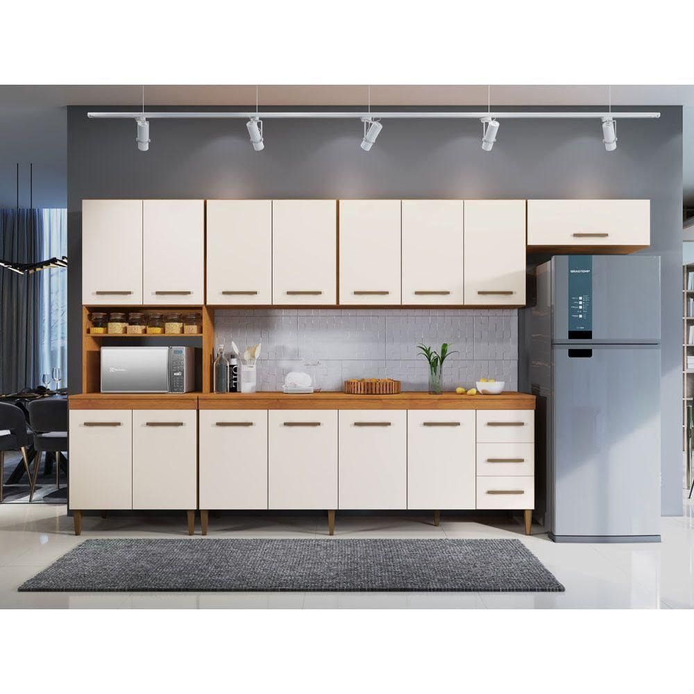 Cozinha Atenas 14 Portas De Madeira Nature Com Off White