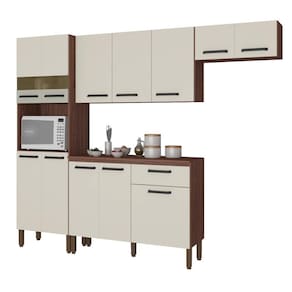 Armário De Cozinha Compacta 12 Portas 1 Gaveta Com Balcão Versalhes Nogueira off White