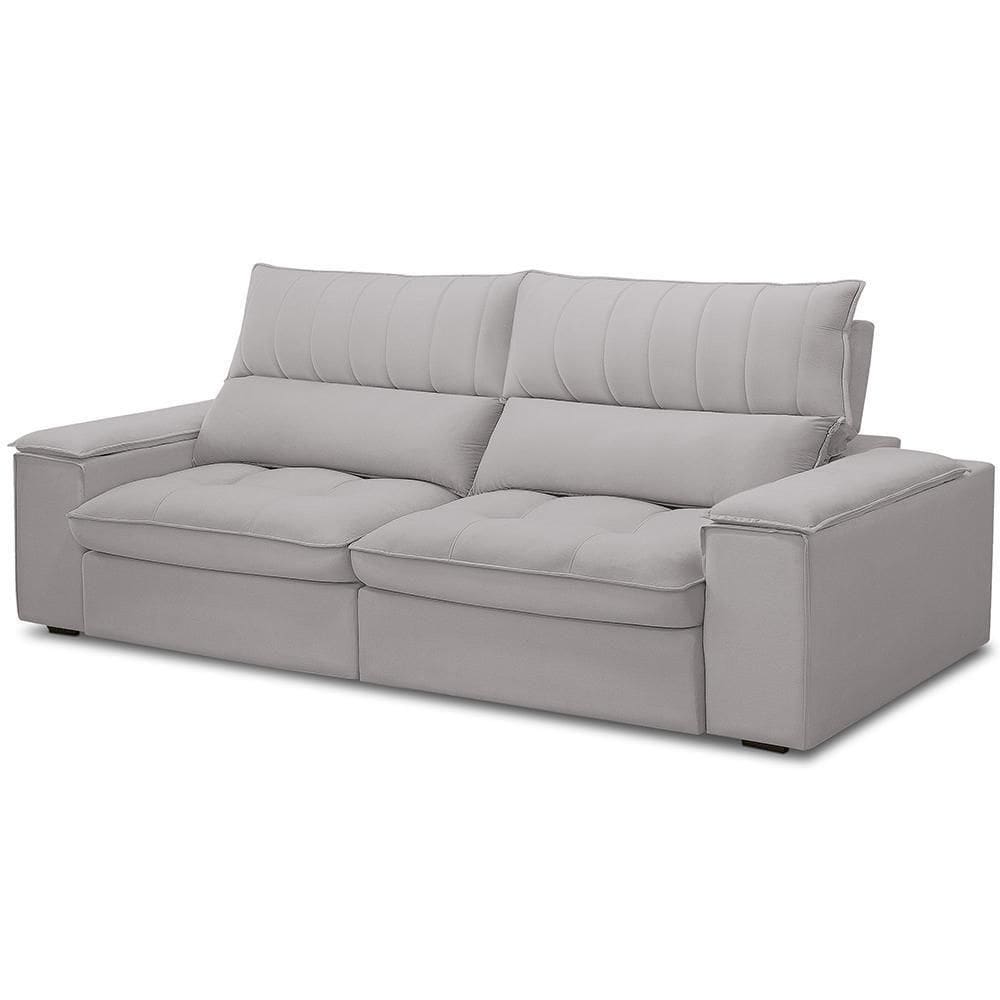Sofá Retrátil Reclinável Para Sala De Estar Living 250cm Nápoles F04 Veludo Cinza - Lyam Decor