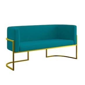 Sofá 2 Lugares Com Base De Metal Gold Para Recepção Balaqui Azul Turquesa