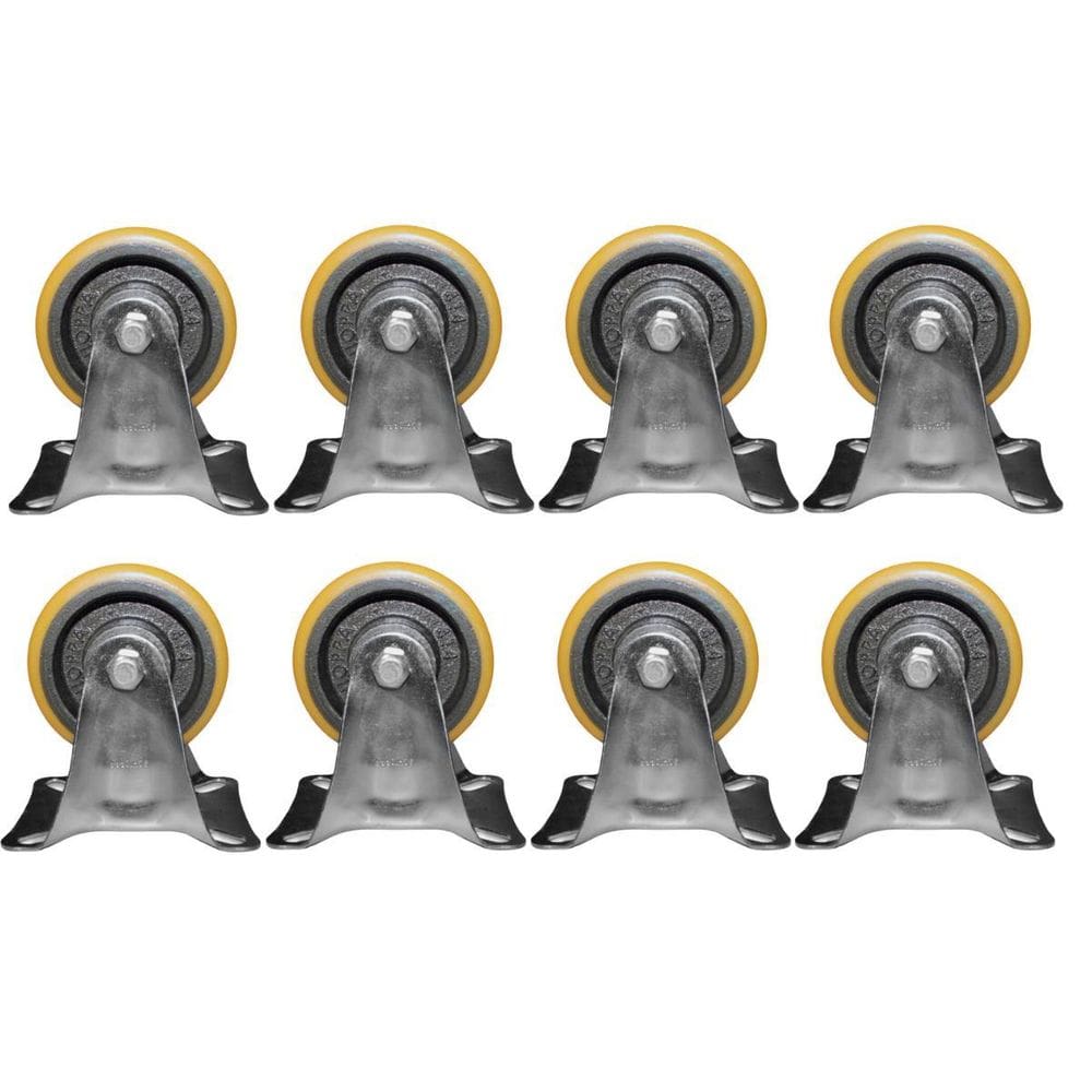 Kit 8 Rodinhas 100Mm Ferro Com Poliuretano 4`` Placa Fixa