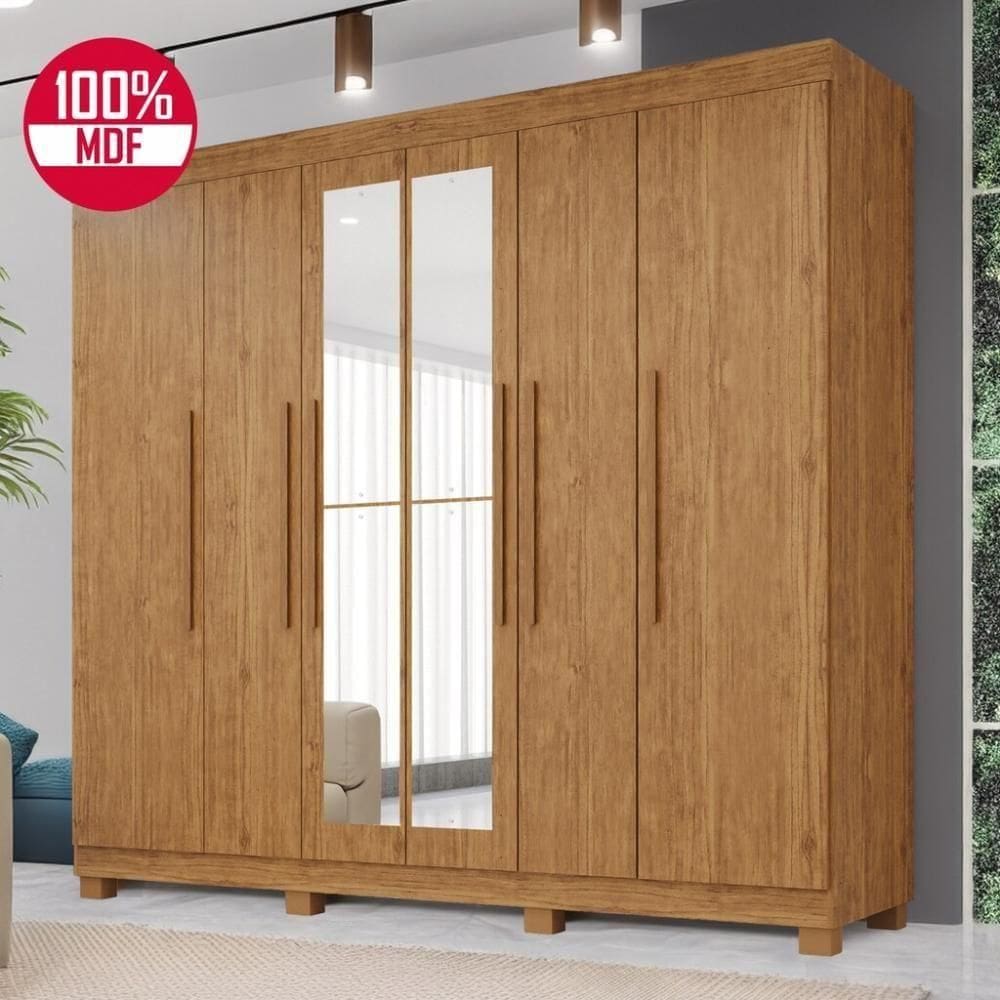 Guarda-roupa De Casal 100% Mdf 6 Portas 4 Gavetas Inglaterra Com Espelho - Tudo De Móveis Cinamomo