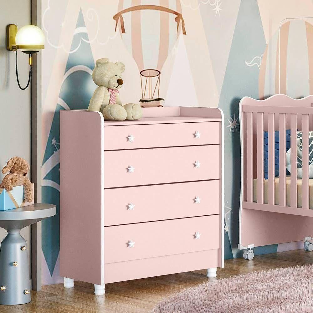 2523 - Comoda Com Trocador Doce Sonho Rosa Acetinado