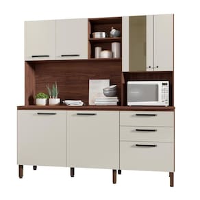 Armario De Cozinha Compacta 7 Portas 2 Gavetas Mega Nogueira BOff White