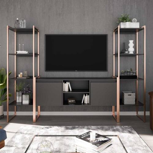 Ponto Rack Rack Com Estante 2 Portas Manila Preto Cobre | Ponto