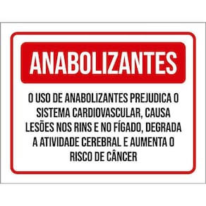 Placa Sinalização - Anabolizantes Prejudica Saúde 36X46